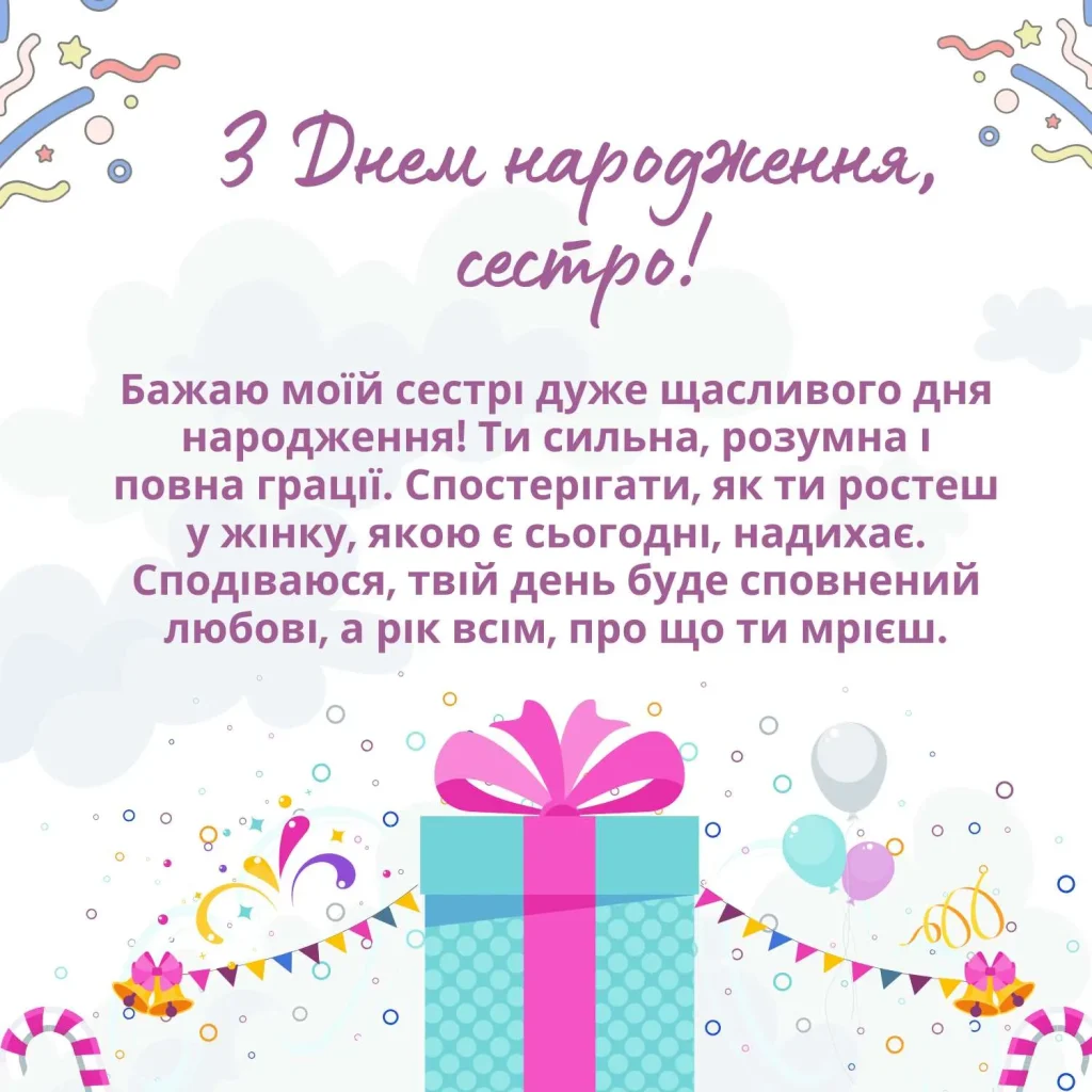 Листівка з теплими побажаннями від брата до сестри на день народження