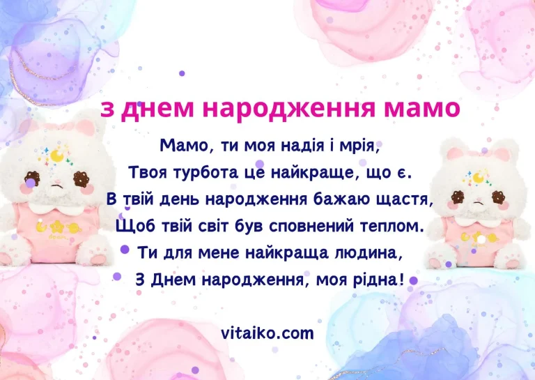 Листівка з ляльками та написом З Днем народження мамо
