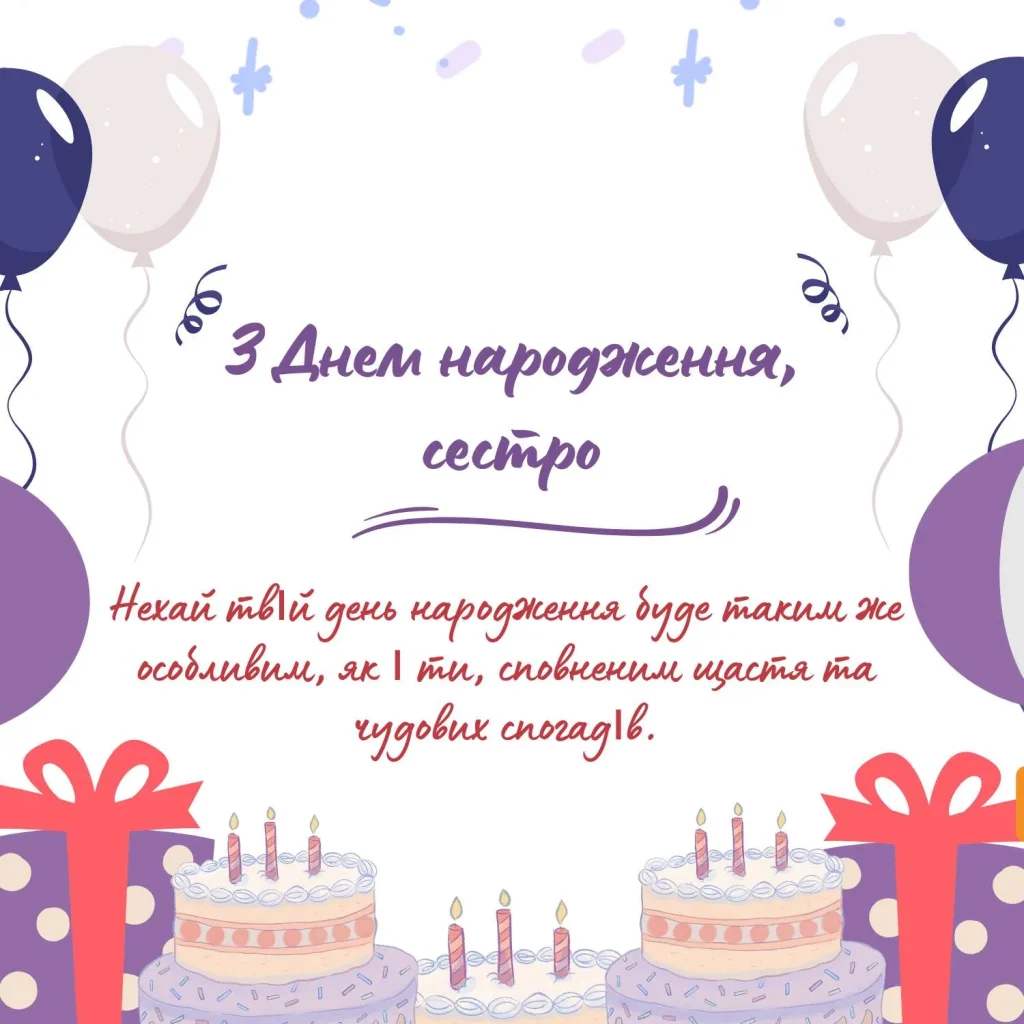 Яскраві кульки та привітання з днем народження для сестри