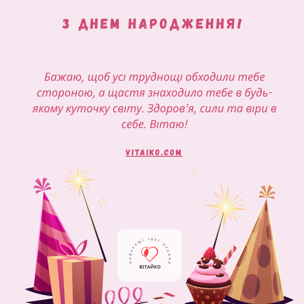 Сучасне рожеве привітання з Днем народження для чоловіка