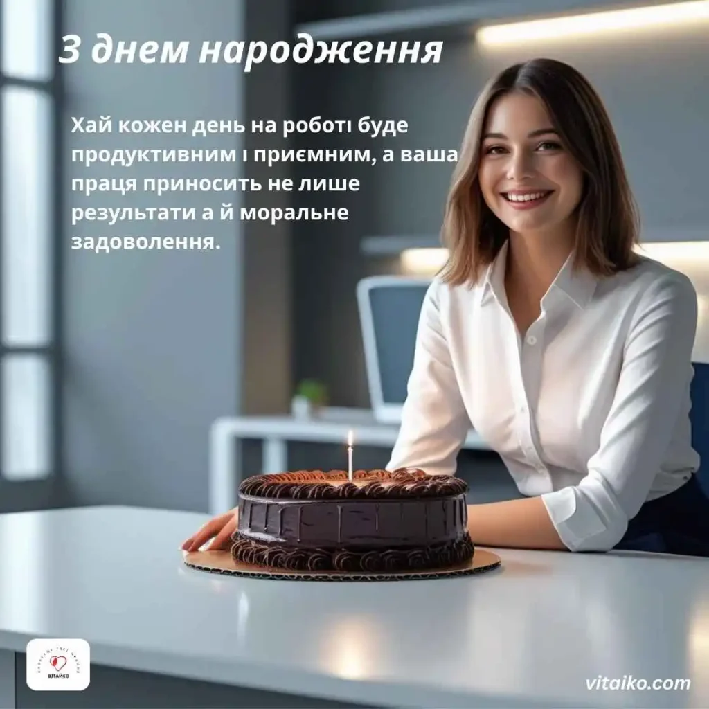 Сучасна офісна сцена з привітанням жінці з днем народження