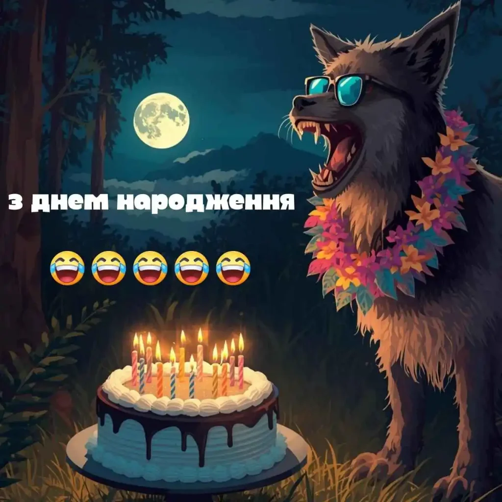 Смішне привітання з Днем народження вовкулаки у моторошному лісі
